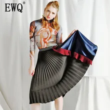 [EWQ] Новинка Весна Европейский стиль черный хит цвет плиссированные сшивание свободные полубоди плиссированная сшитая юбка для женщин JI22901S