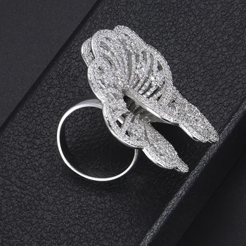 

Luxury Plant Flower Shape Hollow Rings Cubic Zirconia Engagement Bridal Finger Rings Jewelry Addiction For Women