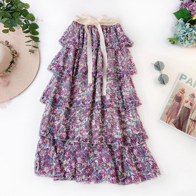 AcFirst Summer Women Fashion Sexy Skirt High Waist Ruffles Asymmetrical Bud Ankle Length Skirt Flower Printed Chiffon Skirts AcFirst Summer Women Fashion Sexy Skirt High Waist Ruffles Asymmetrical Bud Ankle Length Skirt Flower Printed Chiffon Skirts