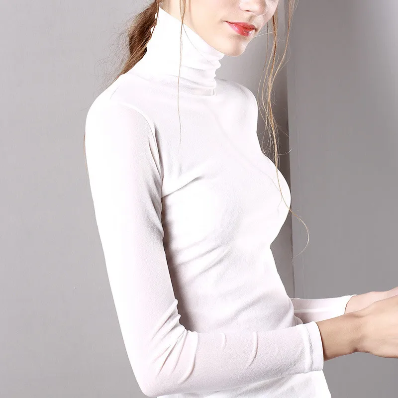 Осень-зима Для женщин Корейский Ulzzang футболка Офисные женские туфли теплые с длинным рукавом рубашка Женский водолазка Vogue топы с длинными