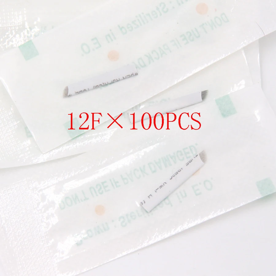 

100 PCS Tattoo Needles Agulhas Tebori 12 pins Microblading 12 Flex Curved Blades For Permanent Make Up Manual Eyebrow Pen 0.35MM
