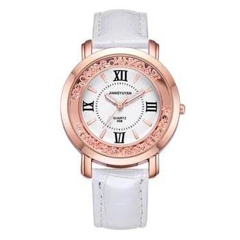 

Women watch girl clock New PU leather strap watch lady Quicksand diamond dial fashion student watches Jiang Yuyan brand