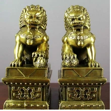 Bei Jing De China Cobre bronce Evil Puerta Fu Foo Perro León Par de cobre decoración fábrica de bronce Latón Puro