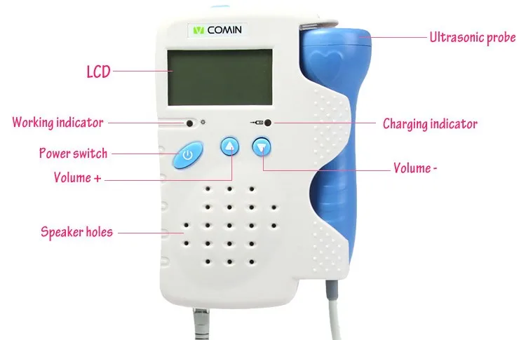 VCOMIN фетальный допплер 200B пренатальный детектор 1,8 дюймов ЖК-подсветка Домашнее использование детский монитор сердечного ритма ультразвуковое диагностическое устройство