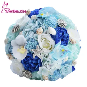 

Buque de noiva Wedding Bouquets For Brides Outside Beach Wedding Blue Artificial Wedding Flowers Brooch Bridal Bouquets