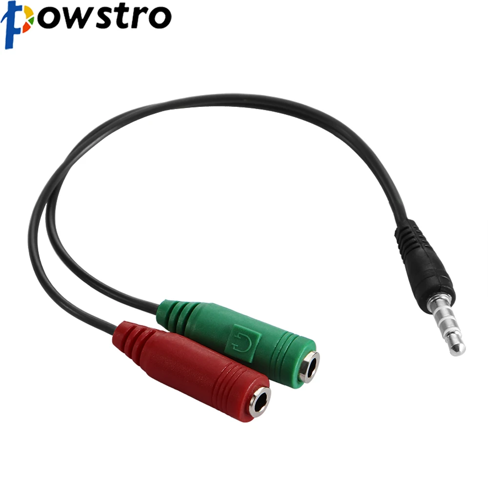 Powstro 2 to 1 Conversion Audio Cable Adapter Headphone Mic Dual