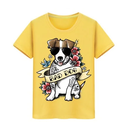 

Children Tshirt bad dog T Shirt Boy Girl Blouse T-shirts terrier badass tattoo Tees Jack Russell Charming Floral kids Teeshirts
