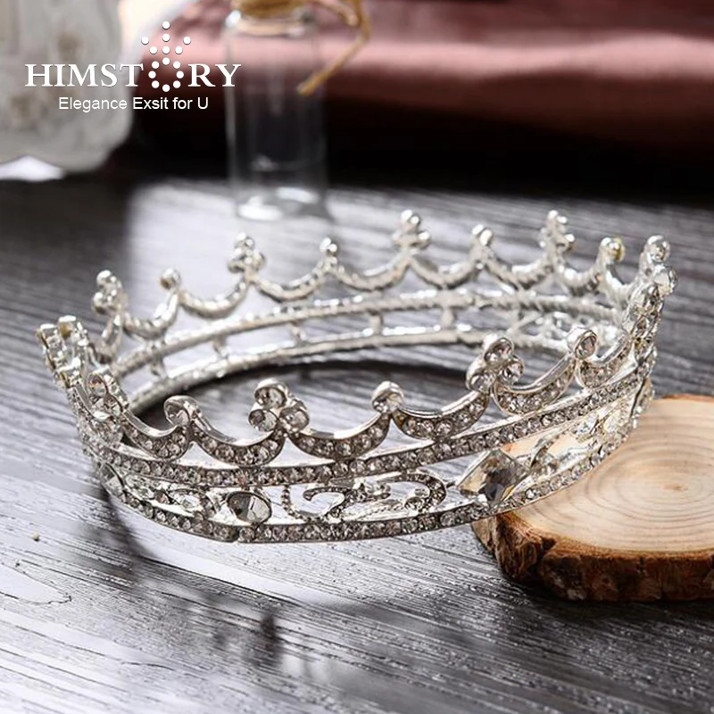 HIMSTORY Elegant Full Round Circle Rhinestone Bride font b Hair b font Accessory Crown font b