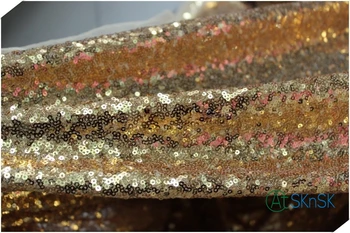 

High quality Gold Sequin lace fabric for party evening clothes embroidered punching 3mm size sequin fabric width 132cm