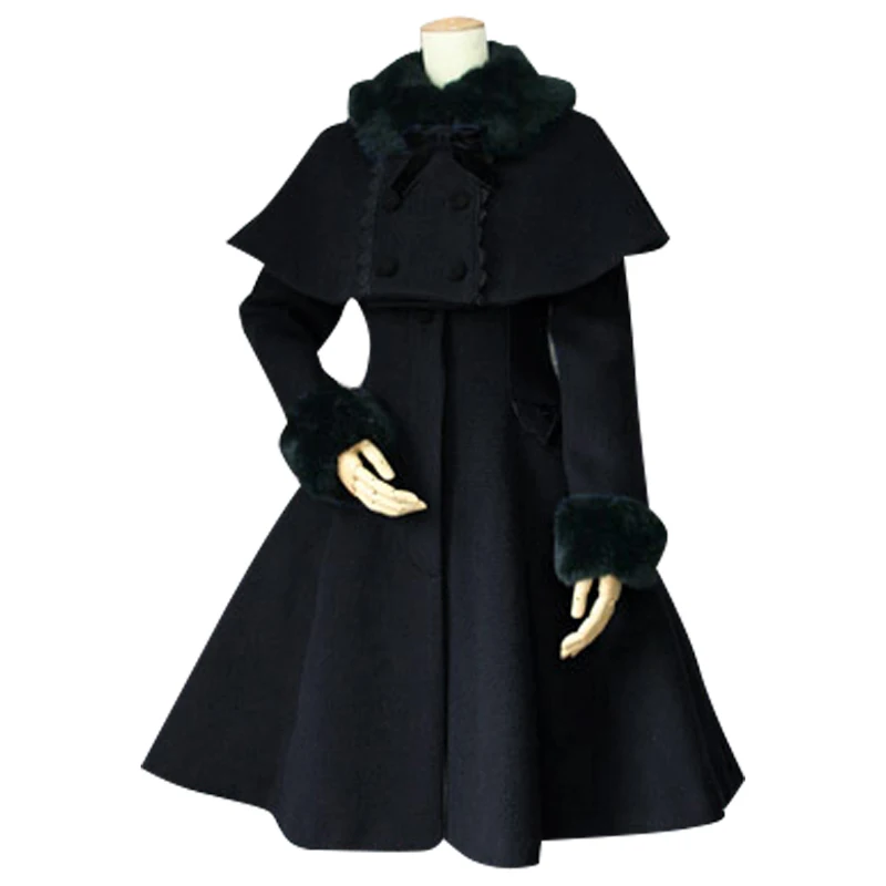 Custom Tailored Women's Winter Coat Retro Style Female Wool Two Piece Long Coat with Poncho