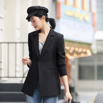 

2019 Women's black Blazer Long Sleeve Blazers One Button Coat Slim Office Lady Jacket Female Tops Suit Blazer Femme Jackets