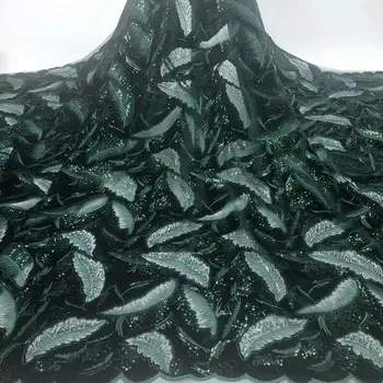 

Luxury embroidered sequins lace fabric high quality french net lace fabric 2019 Green sequins laces fabric for party dress HXS04