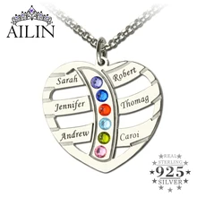Silver Birthstone Nombre Collar Personalizado Collar de Corazón con el Nombre de Los Niños Madre Familia Familia de la Marca Collar de Regalo de Navidad