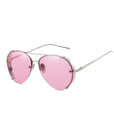 C3 Silver.Pink Emosnia Уникальный Дамы с заклепками в стиле панк Солнцезащитные очки модный бренд металлический каркас оттенки объектив мужской женский UV400 Goggle Óculos - Цвет линз: C3 Silver.Pink