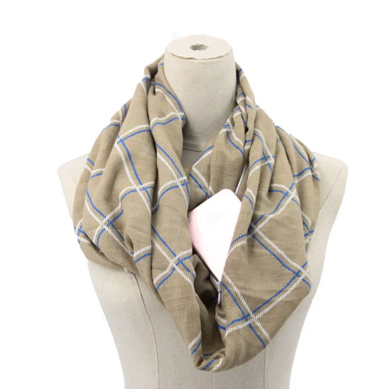 

Fashion USA style Infinity Scarf With Zipper Pocket - Convertible Soft Stretchy Travel Scarves Hidden Pocket Journey Women