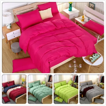 

New Style Pure Color Pink Red Purple Bedding Set 4pcs 1.5m 1.8m 2.0m 2.2m Bed Sheet Boy Girl Student School Duvet Cover Bedlinen