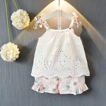 

Summer Kids Girls Floral Cotton Strap Clothes Set Toddler Baby Girl Camis Tops Shorts Pants 2Pcs Children Outfits Clothing Sets