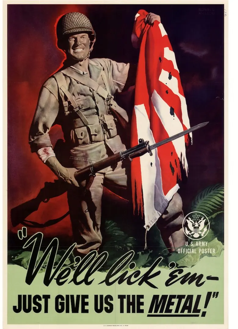 Винтажный пропагандистский постер США WW2 деревянные земли наши бойцов