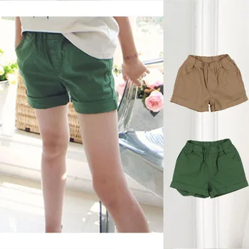 

cotton shorts girls children big clothing spring summer 2018 new high waist khaki green toddler kids shorts girl with pockets