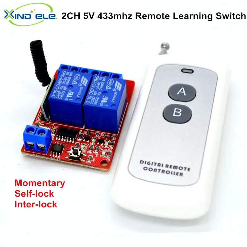 

Good Price 5V 10A 2CH RF Wireless Remote Control Light Switch Receiver Relay Module 433MHz interruptor For Garage Door Auto Gate