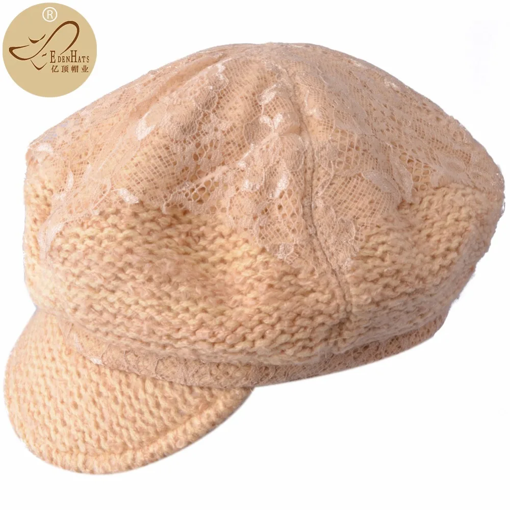 Ladies Lace Acrylic Knit Newsboy Cap W10 3461in Women's Skullies
