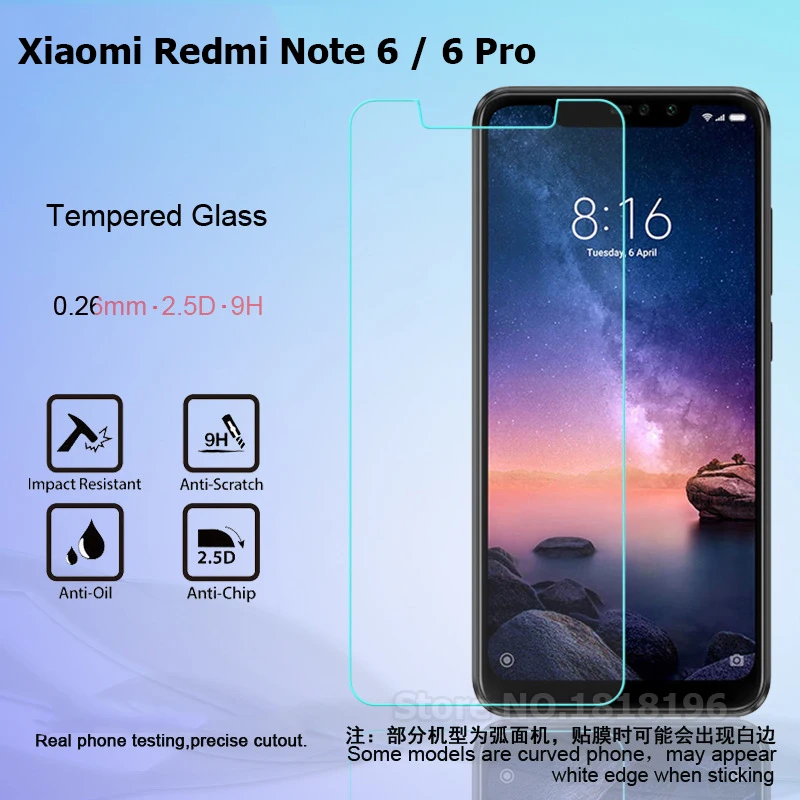 

9H Safety Mobile Phone Glass for Xiaomi Redmi Note 6 Pro Film on for Xiaomi Redmi Note 6 Screen Protector Redmi Note 6 Pro Glass