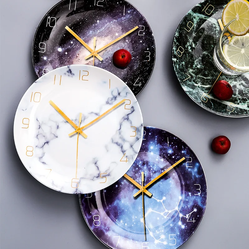 

Marble Clock Ceramic Tableware Plate Galaxy Starry Sky Dinner Plates Porcelain Food Cake Plate Wall Hanging Decor Dinnerware
