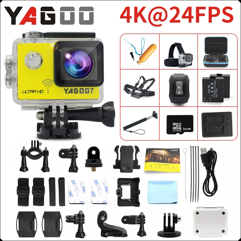 

Original YAGOO7 Action camera Ultra HD 4K / 24fps WiFi 2.0"170D underwater waterproof Helmet camera mini Cam Bike Sport cam