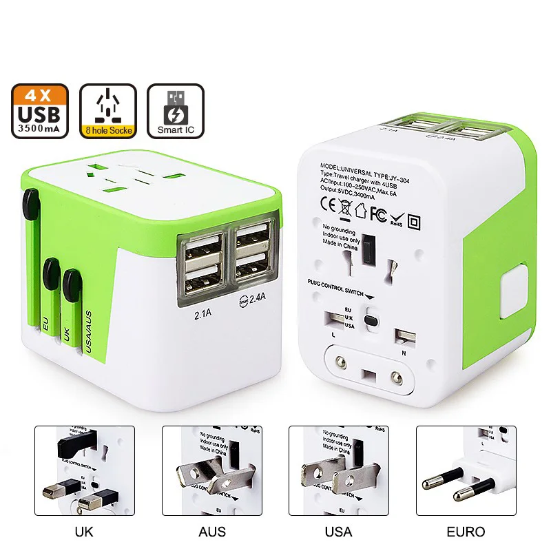AU//UK//US//EU Universal Travel AC Power Charger Adapter Plug Converter w// Dual USB