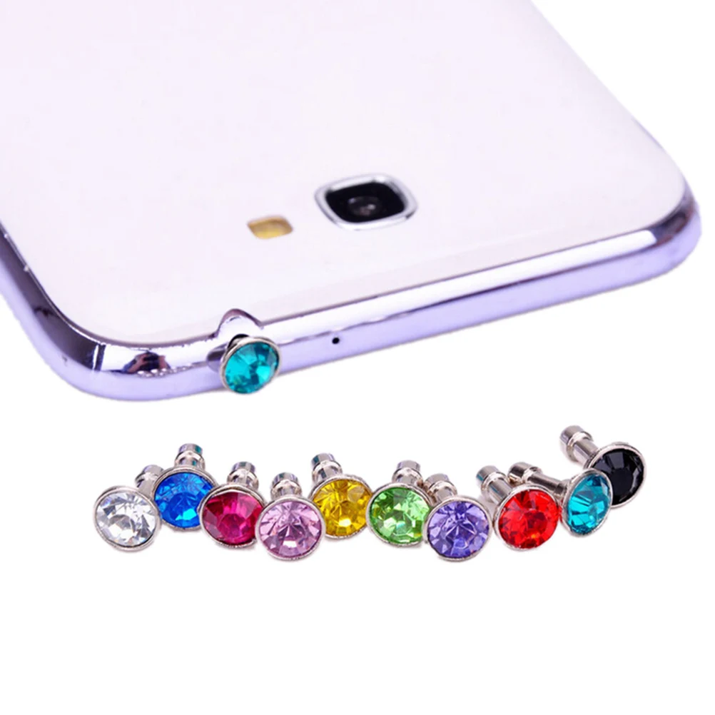 Universal 10pcs Wholesale Bling Diamond Anti Dust Plug 3.5mm Cell Phone