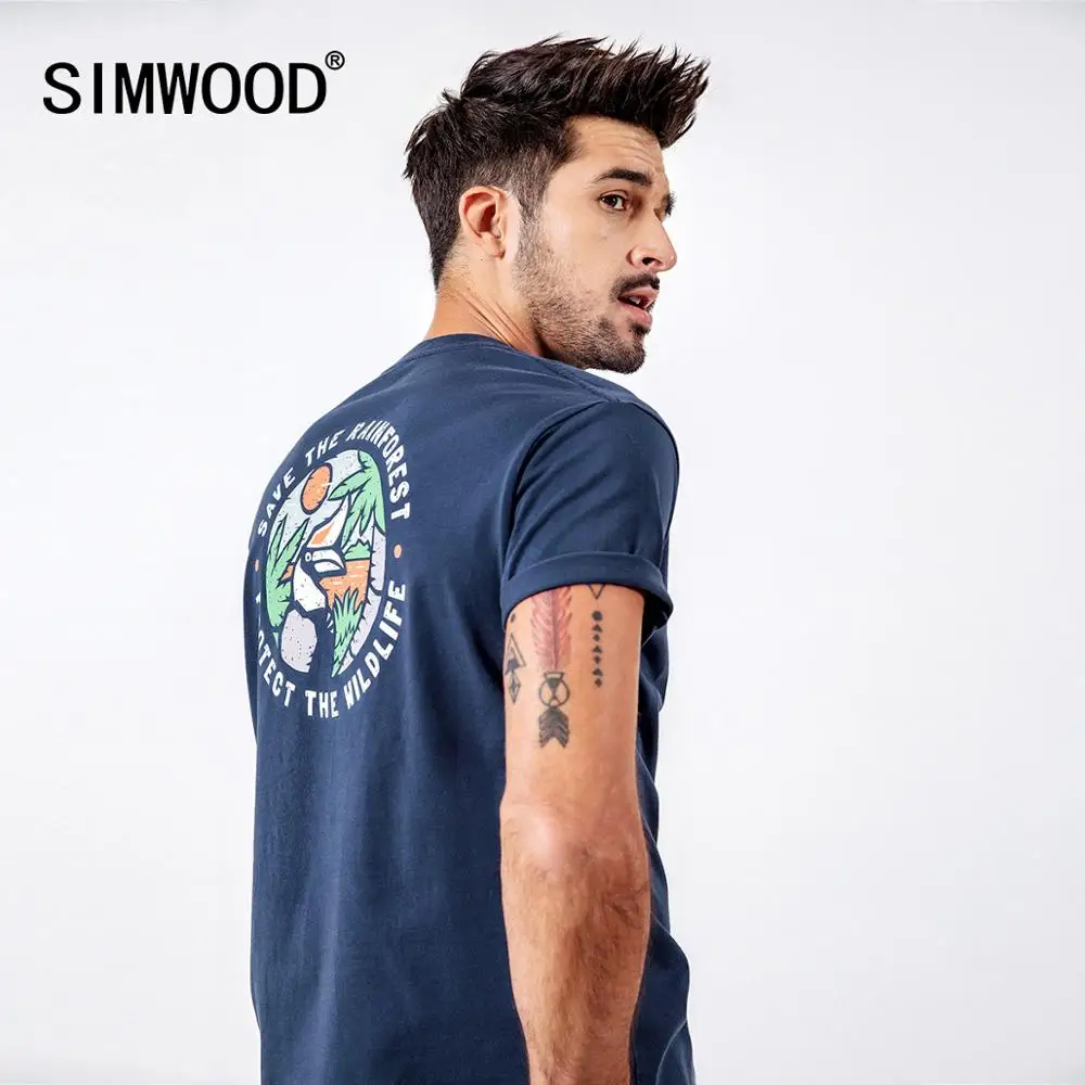 SIMWOOD, мужские футболки, модная брендовая уличная одежда, повседневные тонкие топы с мультяшным принтом, мужские хлопковые летние футболки, camiseta homme 190112