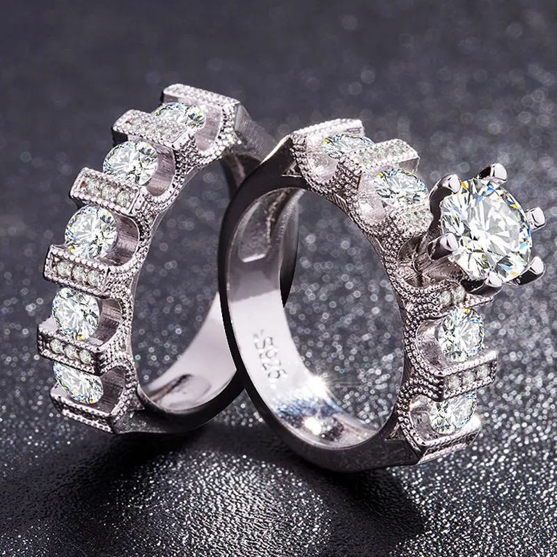 Дамы Наслаждайтесь белым золотом уникальный стиль белый кристалл кольцо, Логотип 925 изысканное украшение маленький кристалл подходит для влюбленных - Цвет основного камня: Белый