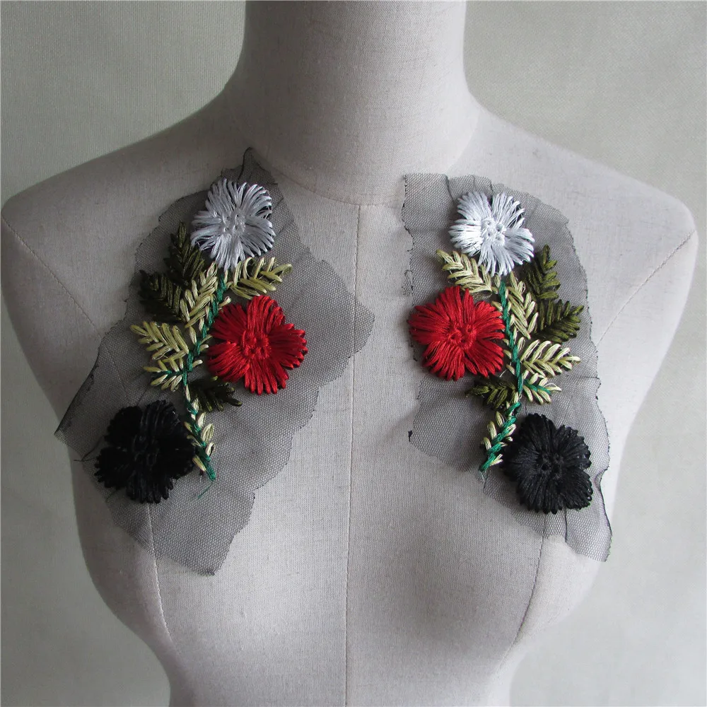 1 Pair applique embroidery sewing clothing Lace Neckline Collar Trim