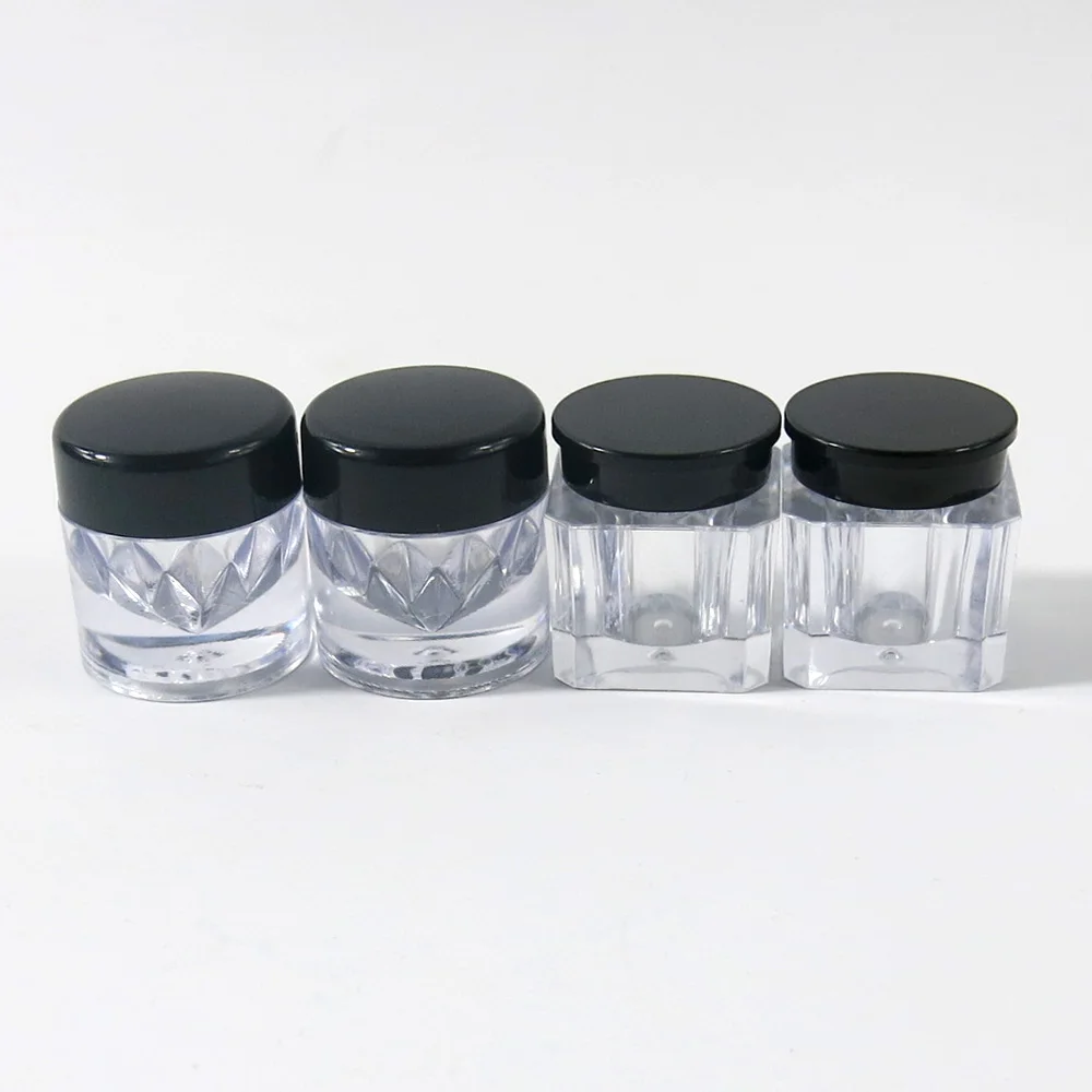 

50 x 3G Mini Cute Small Powder Sample Jar with Black Cap PS Cosmetic Case 3cc Small Plastic Make up Face Powder Container
