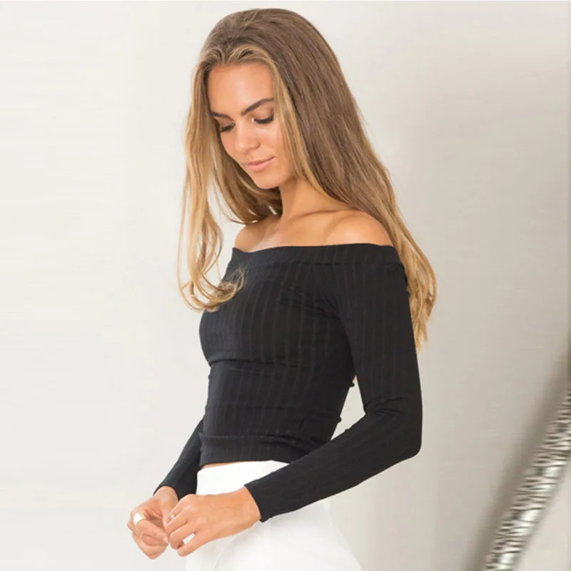 2019 Spring Italy New Hot Fashion Casual One Shoulder Sexy Slim Strapless Sexy Striped Women's Knit Sweater