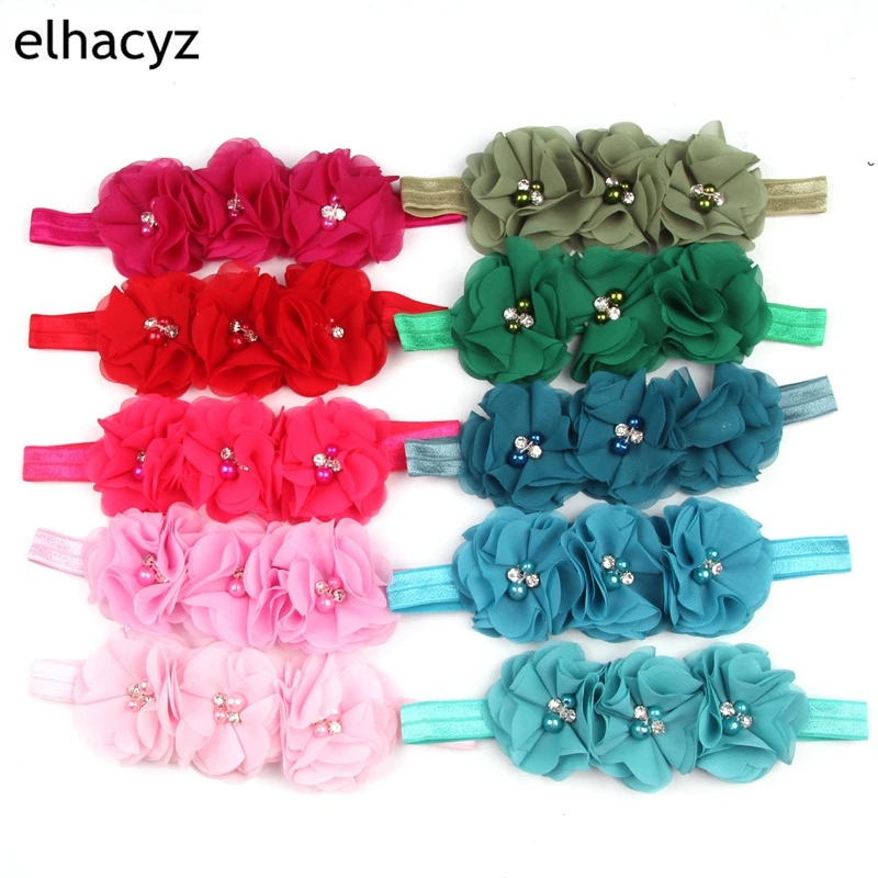 10pcs/lot Baby Headband Flower Girls Toddler Hair Bands Girls Kids Headbands Flower Crystal Ribbon Turban Baby Hair Accessories