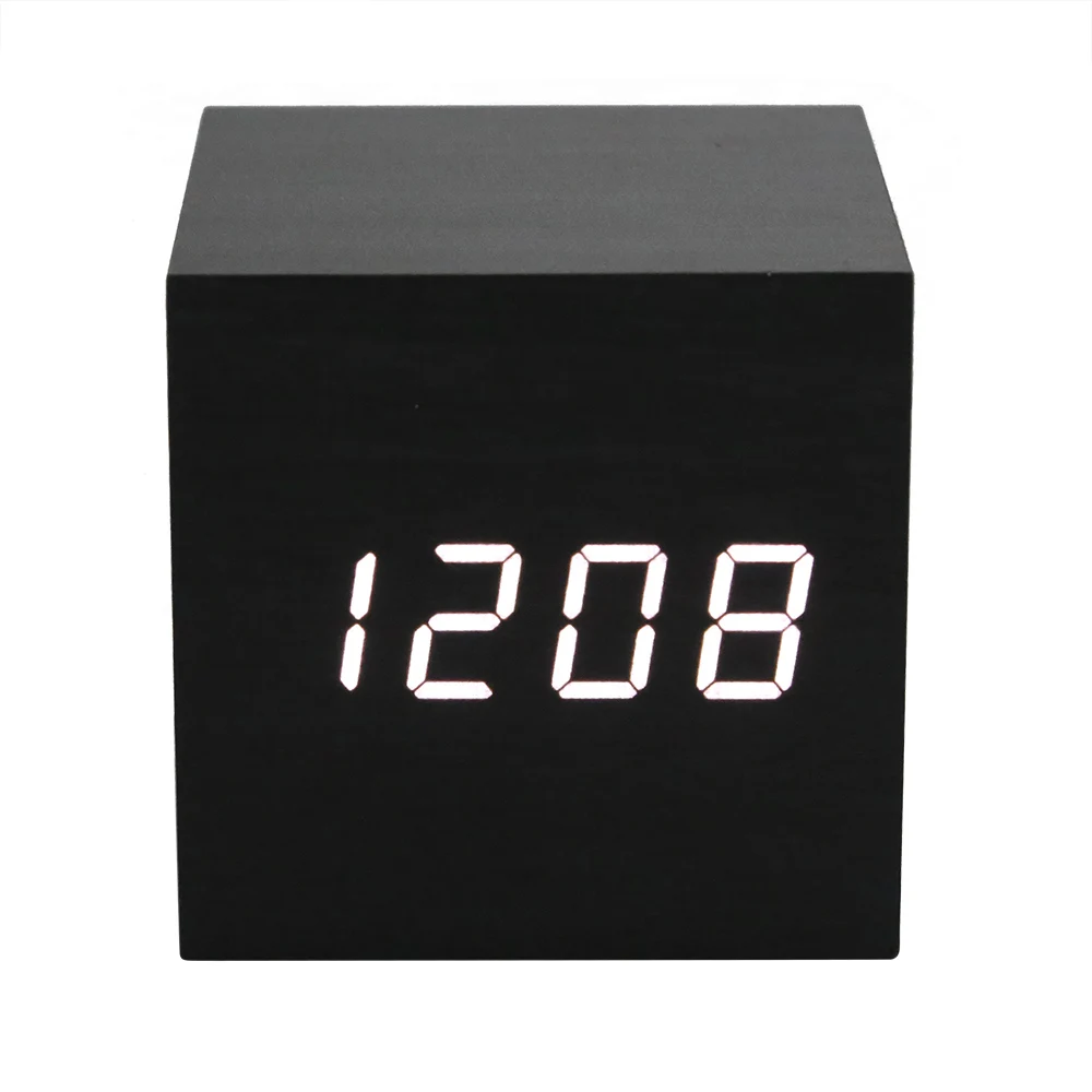 

3 AAA Battery Display Thermometer Wooden Alarm Clock Voice Control Digital Desk Table Alarm Clock Modern Style Home Table Decor