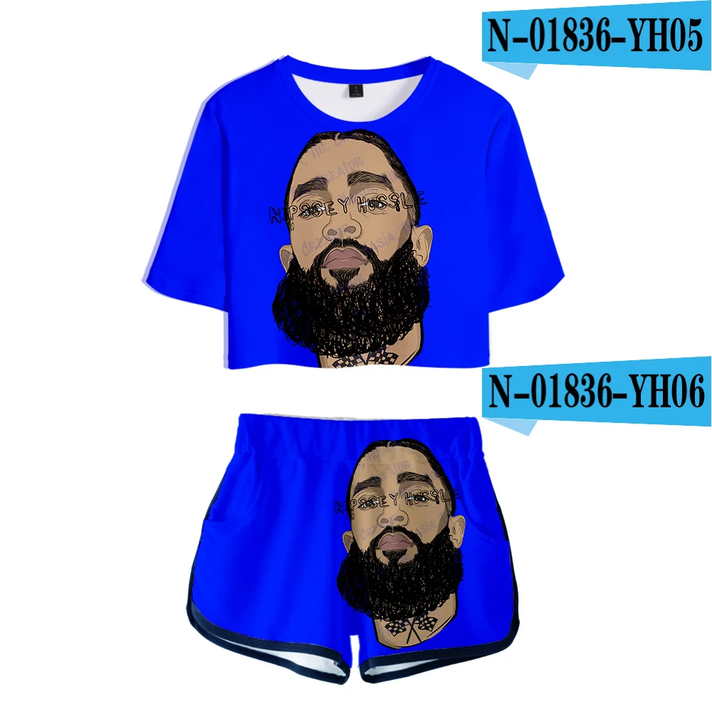 Nipsey hussle two piece set Kpop Women Sets New Oversize Navel short sleeve and Short Pant O-neck Summer kpop two piece set - Цвет: B