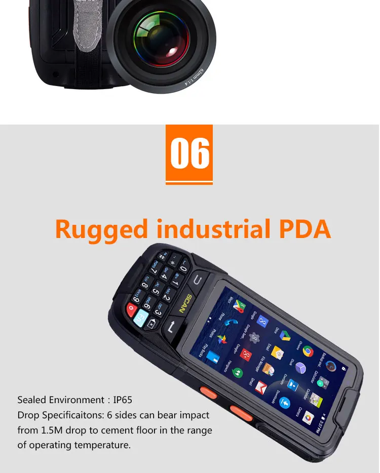 Código de Barras Industrial do Varredor 2d de Caribe Pda com Nfc Portátil Rfid Bluetooth Pl-40l Gps 16 Código de barras portátil industrial do varredor