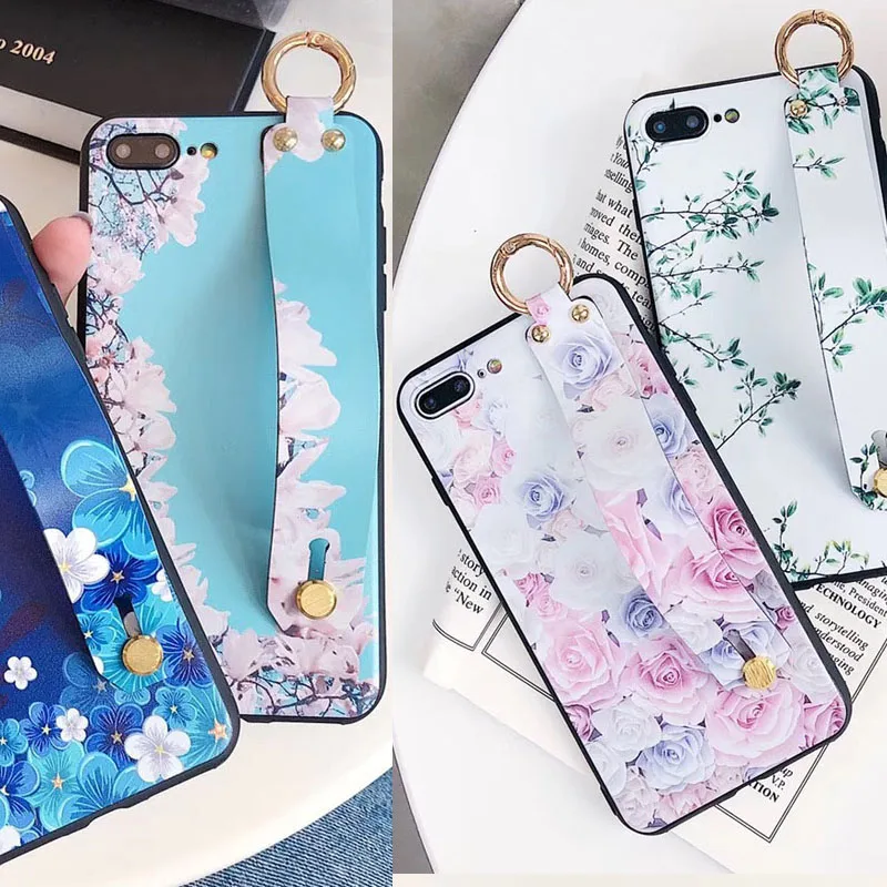 

Fashion Floral Case Flower Phone Cases for iPhone X XS MAX XR 7 Plus 8 6 6S Plus Luxury Wristband Stand Soft TPU Silicone Cover