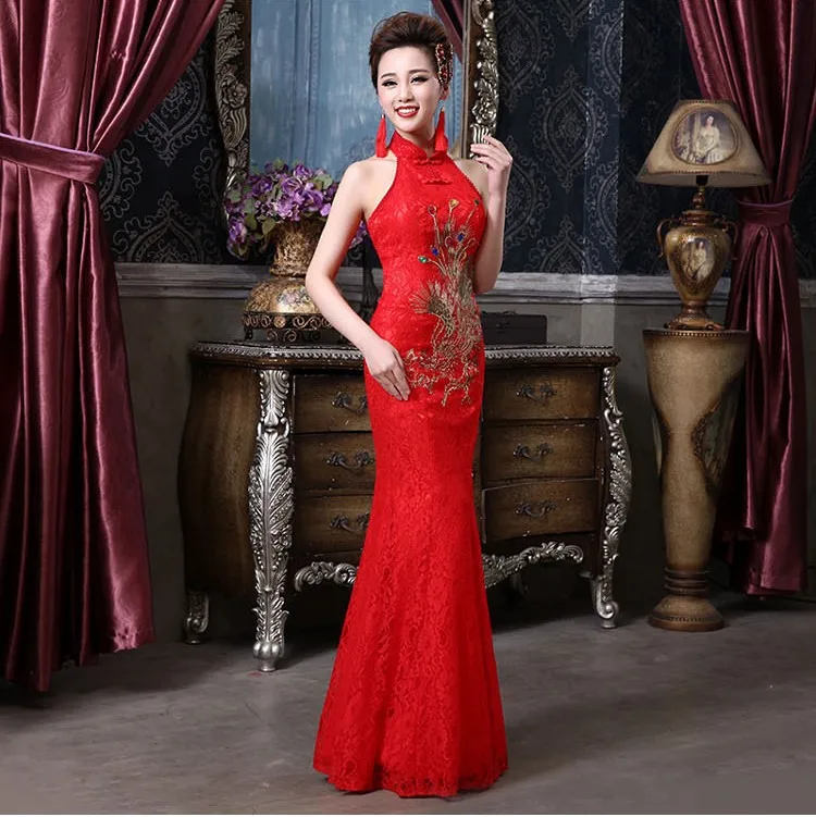 Шанхайская история, платья подружки невесты, винтажное красное платье русалки qipao, свадебное платье с бретельками, китайское платье Чонсам для женщин