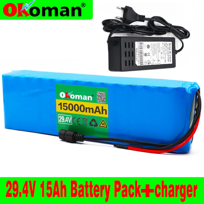 

7S4P 29.4V 15Ah electric bicycle motor ebike scooter 24V 18650 lithium battery pack batteries 20A BMS 450watt + charger