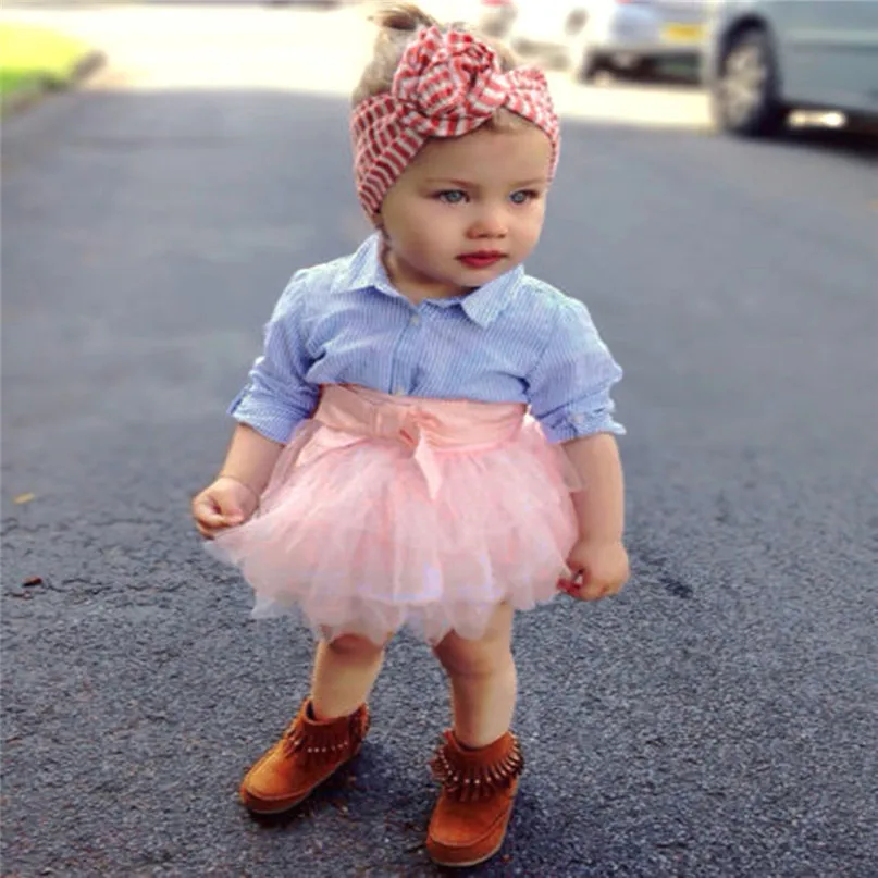 Модный комплект из 2 предметов для маленьких девочек Топ в полоску с бантом + юбка