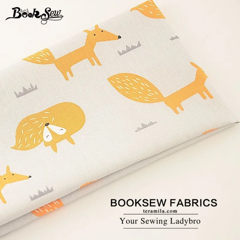 Booksew хлопок саржевая ткань серый домашний текстиль принт лисы дизайн швейная ткань для детей DIY лоскутное ремесло Tecido
