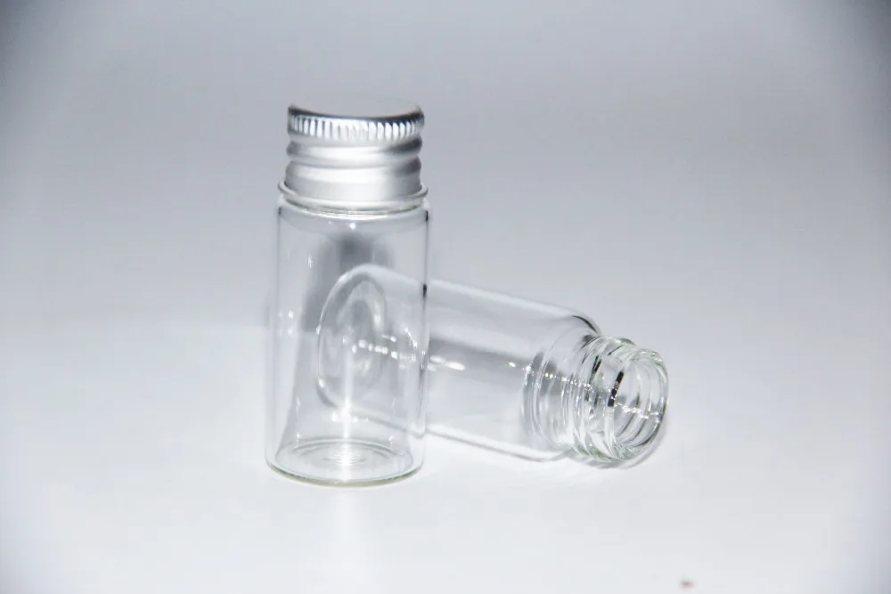 100 pcs 22*50mm 10 ml 유리 병 컨테이너 귀여운 병 나사 알루미늄 캡 알 약 음식 사탕 병 항아리 펜 던 트 웨딩 장식
