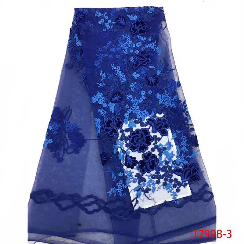 

High quality royal blue African lace fabric sequins french tulle lace fabric 2019 latest arrival hot sale 5 yards APW1799B-1