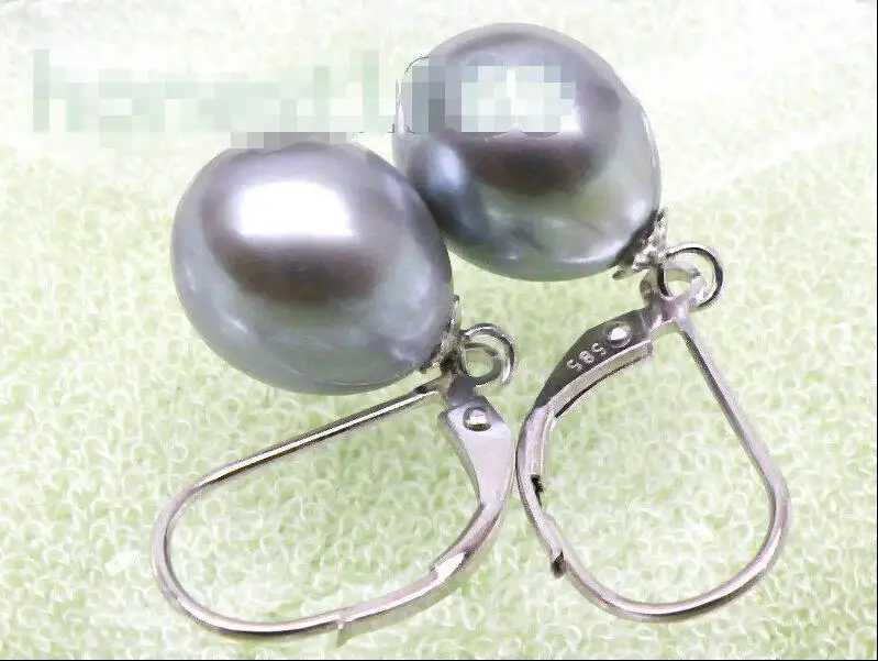 

Free Shipping >>>>PRETTY Genuine 9.5*11mm Drop Peacock Gray Pearls Dangle Earring 925 Silver