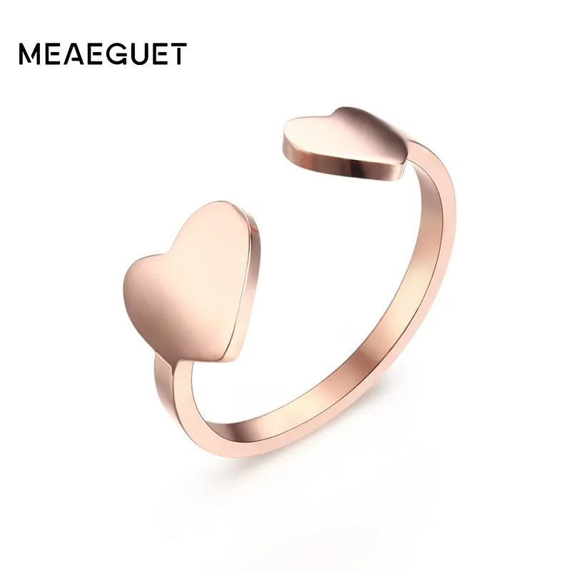

Meaeguet Romantic Adjustable Double Heart Rings Rose Gold Color Opening Toe Ring for Woman Anillos Gift Jewelry