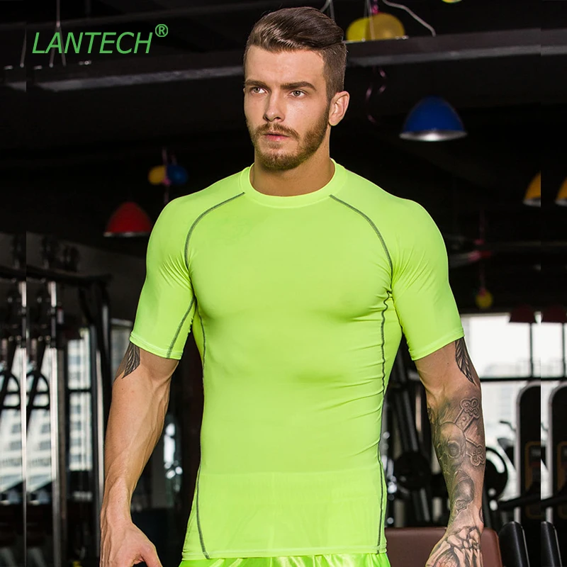 LANTECH Men Compression Shirt Fashion Crossfit Exercise Fitness Compression Tights Top Shirts
