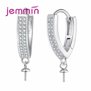 

5 Pairs/Lot 925 Sterling Silver Hoop Earrings Paved Luxury CZ Stone Fashion Women V-shaped Loop DIY Earrings